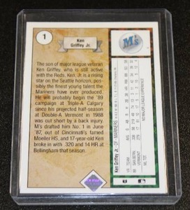 lot 265 image: 1989 Upper Deck Ken Griffey Jr. #1 Rookie Card