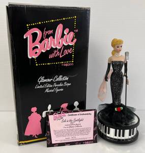 1993 Enesco From Barbie With Love Glamour Collection Limited Edition Porcelain Bisque Musical Figure ( Solo In The Spotlight Musical Figurine Plays The Tune Unforgettable  NIB