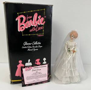 1994 Enesco From Barbie With Love Glamour Collection Limited Edition Porcelain Bisque Musical Figure ( Brides Dream, 1963 Musical Figurine Plays The Tune  True Love  NIB