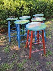 lot 13 image: Sue Martin Painted Farm Animal Stools