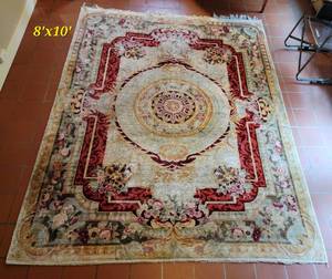 lot 14 image: French Savonarie Knotted Area Rug  8 x 10