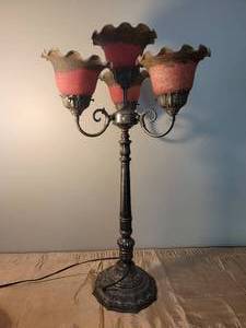 lot 86 image: Amazing Antique Stained Glass Candelabra Lamp