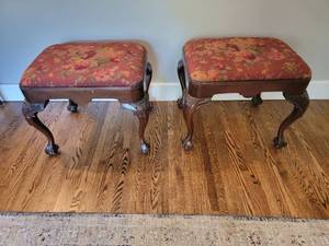 lot 164 image: Vintage Carved Wood Footstool Pair