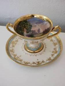 lot 99 image: Beautiful Fine German Painted Cups and Saucers