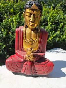lot 113 image: Carved Wood Buddha with Gold and Red