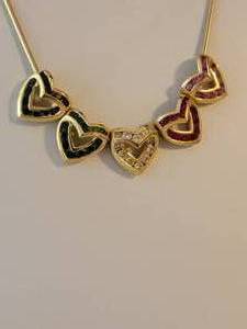 lot 168 image: 18K Yellow Gold Gemstone Heart Pendant Slider Necklace