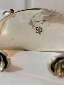 lot 10A image: Elaborate Sterling with Turquoise Butterfly Cuff Bracelet, signed