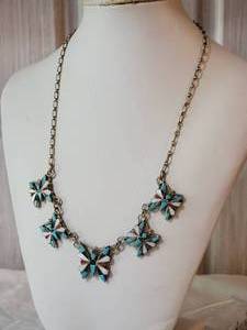 lot 193 image: Zuni Signed Ester Q. Sterling Multi Stone Butterfly Necklace