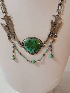 lot 197 image: Artisan Sterling Flying Angels with Turquoise Pendant