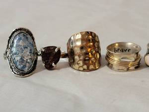 lot 221 image: Modern Aesthetic Sterling Ring Collection  size 8, lot of 7