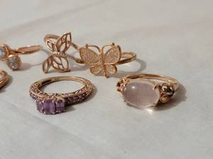 lot 222 image: Rose Gold Tone on Sterling Silver Ring Collection  size 8, lot of 8