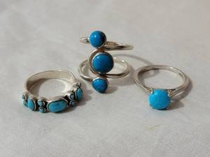 lot 224 image: Turquoise Sterling Rings Collection of 3, size 8