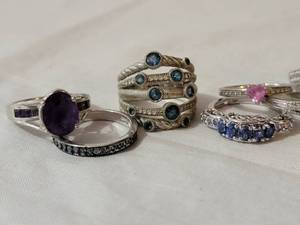 lot 225 image: Elegant Gemstone Rings set in Sterling, size 8