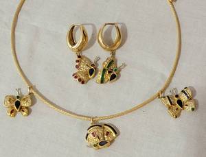 lot 3 image: 14K Yellow Gold Gemstone Butterfly Charm Necklace & Earrings  Designer SABBADINI