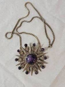 lot 6 image: Huge William Spratling Sterling Amethyst Sun Brooch Pendant