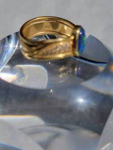 lot 22 image: 18K Yellow Gold Opal and Diamond Ring, size 7