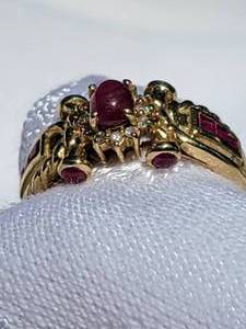lot 9 image: 14K Yellow Gold Ruby and Diamond Ring, size 10