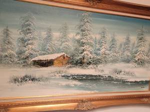 Vintage Winter Landscape Oil Painting
