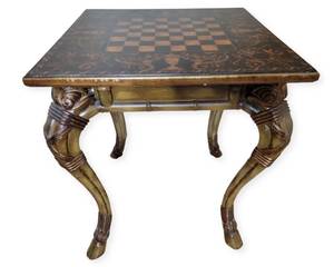 lot 403 image: Vintage Maitland Smith French Provincial Inlaid Wood Chess Table $1000 Value