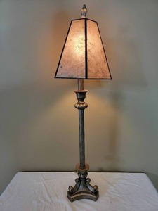 lot 430 image: Beautiful Vintage Brass Lamp with Rice Paper Shade- 34
