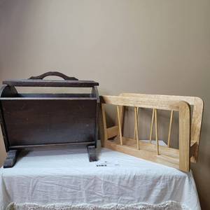 lot 443 image: Two Vintage Wooden Magazine Holders