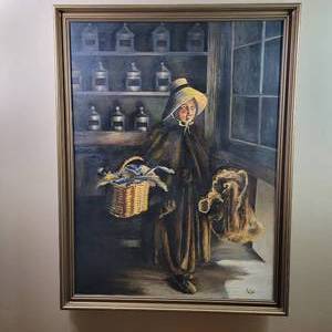 lot 460 image: Custom-Framed Original Signed Painting by Edna Marie Eddy Johnson-Woman of Lanzarote 1972
