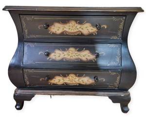 lot 415 image: Vintage Hand-Painted BombeBombe Wooden Dresser W 32   D 15   H 27  $900 Vale