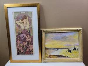 lot 482 image: Two Beautiful Art Prints  by Alphonse Mucha & Monet 13x23 & 16x13