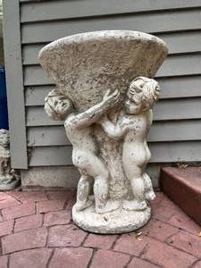 lot 494 image: Outdoor Babies Holding Cement Planter D9.5 H 26.5