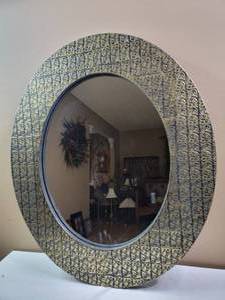 lot 576 image: Stunning Embossed Mirror with Embossed Bronze Tone Frame 23 x 27