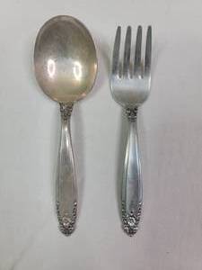 lot 641 image: Prelude By International 1930s Sterling Silver Baby Flower Spoon and Fork $150 Value