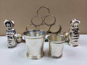 lot 652 image: Victorian Silver-Plate Colletion- Rare Kate Greenaway Figural Napkin Rings & More
