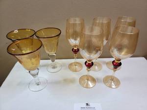 lot 663 image: 8 Gorgeous Glass Goblets-Hand-Blown
