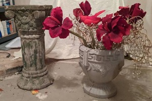 lot 451 image: Gorgeous Grecian Garden Decor- Cement Planter and Terra Cotta Corinthian Column