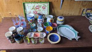 Large Collection of Ceramic, Wood & Glass Serving Dishes and Glasses