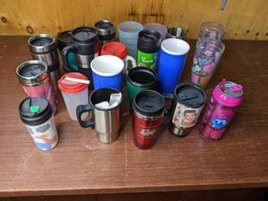 Large Lot of Thermal Mugs & Plastic Cups