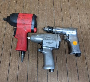 3 Pneumatic Drills Snap-On, Central Pneumatic, & Powermate