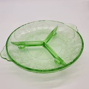 lot 43 image: Indiana Glass Company Uranium Glass Horseshoe 3-Part Relish Dish 1930-1933