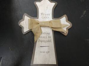 lot 277 image: Case of 12 Burlap Cross Wall Dcor
