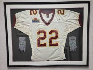 lot 61 image: 80x40 Framed Tyrone Carter Official NFL NY Jets Jersey