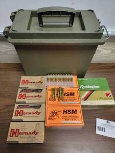lot 50 image: 9 Boxes of 30.30 Winchester Ammo in Green Heavy Duty Plastic Ammo Box