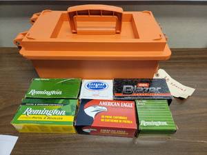 lot 52 image: 6 Boxes of .38 Special Ammo in Orange Plastic Ammo Box