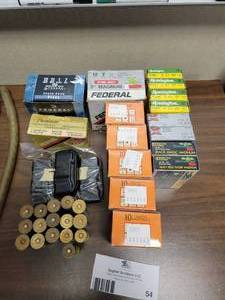 lot 54 image: 15 Boxes of 12 Gauge Shells and Loosie includes 30-06 Clip Stowed Nicely in Carrying Tray