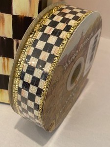 lot 132 image: Mackenzie Childs Box and 10 Yard Roll of Mackenzie Childs Courtly Check Ribbon