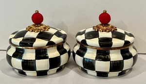 lot 121 image: Two Mackenzie Childs Courtly Checked Enamel Covered Canisters