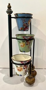 lot 122 image: Mackenzie Childs Three Tiered Stand with Flower Market Buckets