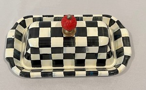lot 119 image: Mackenzie Childs Courtly Check Enamel Butter Dish