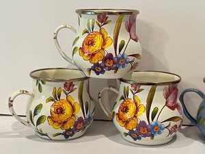 lot 86 image: Five Mackenzie Childs Enamel Coffee Mugs