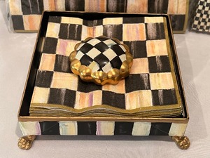 lot 82 image: Mackenzie Childs Metal Napkin Holder and Napkins