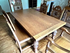 lot 3 image: Antique Jacobean Style Dining Room Table and Six Chairs